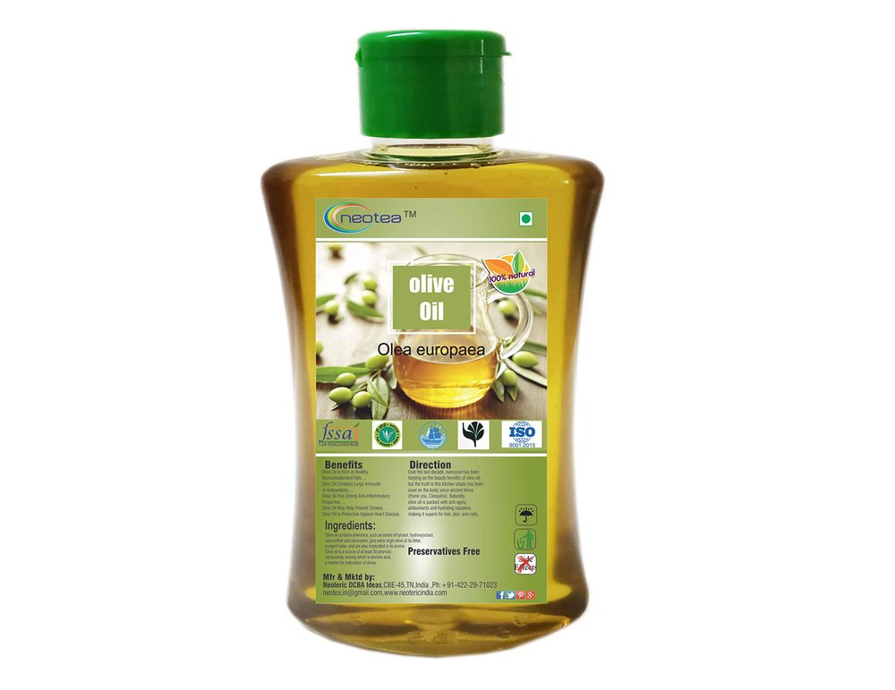 Neotea Olive Oil for Hair and Skin - 1L, 100% Pure and Natural, Cold-Pressed Olive Oil with Bottle for Moisturizing, Nourishing, Hair Care, Skin Care & Softening