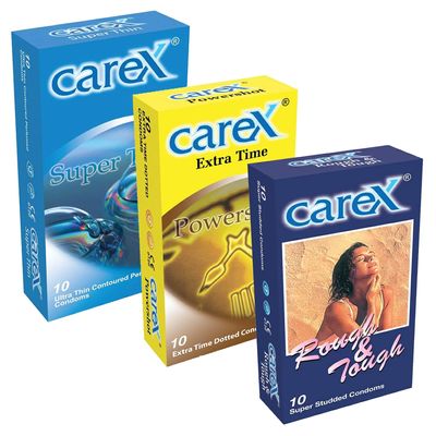 Carex Carex Powershot Extra Time,Rough & Tough & Super Thin Condoms Combo Pack (Pack Of 3,10S Each)