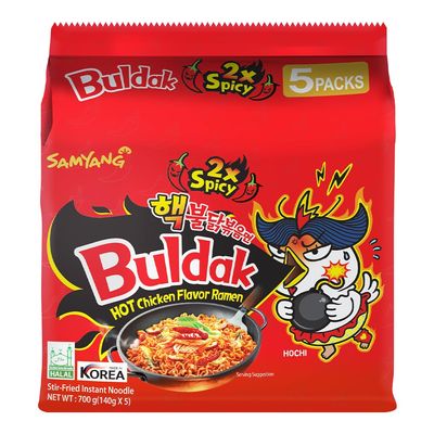 Samyang 2X Spicy Hot Chicken Flavor Ramen Fire Chicken (Buldak) Double Spicy, 5 X 140 g