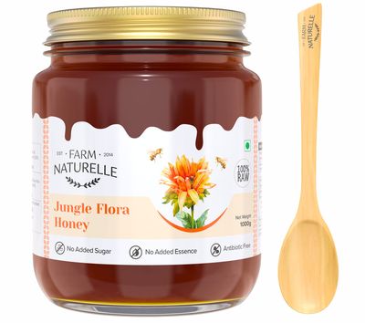 Farm Naturelle Raw Jungle Honey 1kg| Glass Bottle | 100% Pure Unprocessed & Natural Honey | Ayurvedic & Rich in Vitamins and Minerals | Helps Boost Immunity