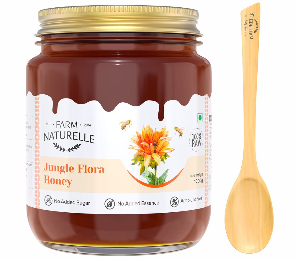 Farm Naturelle Raw Jungle Honey 1kg| Glass Bottle | 100% Pure Unprocessed & Natural Honey | Ayurvedic & Rich in Vitamins and Minerals | Helps Boost Immunity