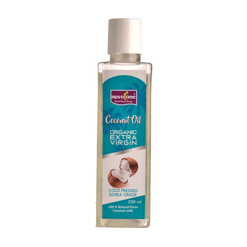 Nuvotone Extra Virgin Organic Coconut Oil with The Natural Aroma of Coconut Oil cold Pressed for Hair and Skin Care Prevents Soft and Shiny Hair Frizz Free Hair (200 ml) - Pack of 2