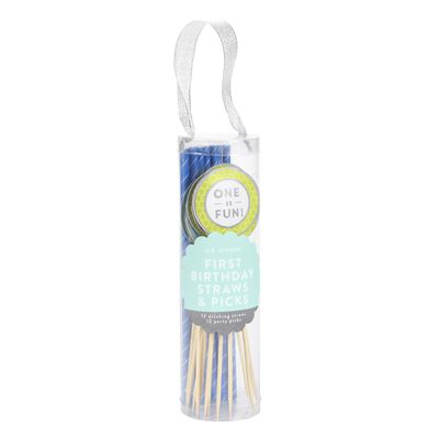 C.R. Gibson Party Straws & Picks, 12 Party Picks, 6 Each Of 2 Designs, 12 Straws, 1 Design, Perfect For A Baby Shower- Boy
