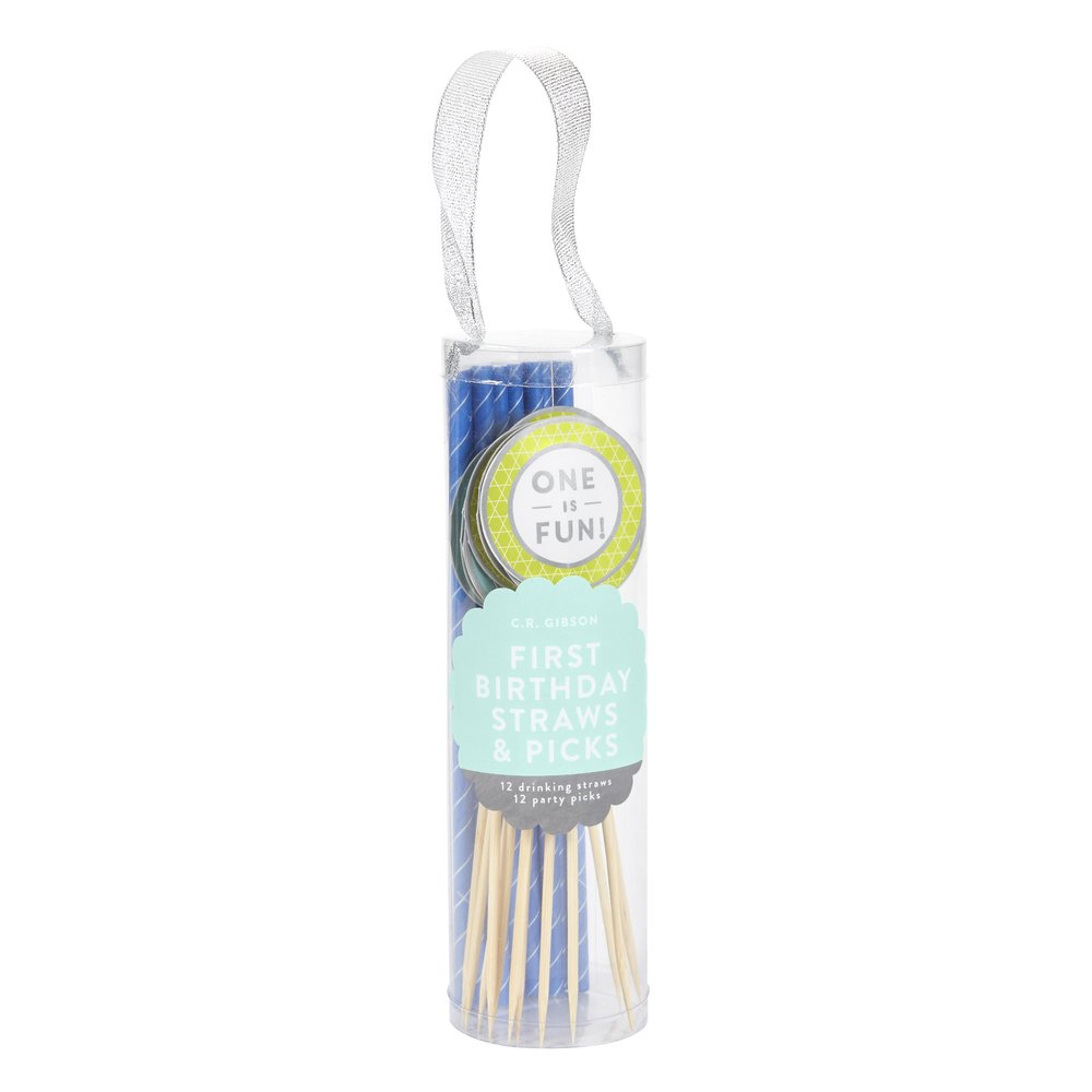 C.R. Gibson Party Straws & Picks, 12 Party Picks, 6 Each Of 2 Designs, 12 Straws, 1 Design, Perfect For A Baby Shower- Boy