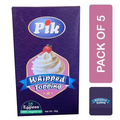 Pik Whipped Topping, 50g (Pack of 5) | Just add water | Whipping cream powder