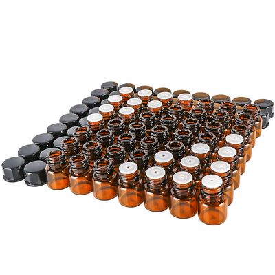 50 pack 1ml1/4 Dram Mini Amber Glass Essential Oils Sample Bottles with Orifice Reducer and Black Caps for Essential Oils,Chemistry Lab Chemicals,Colognes & Perfumes.3 plastic droppers as gift.