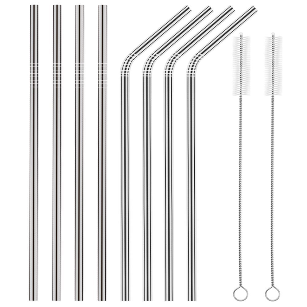 Fancyku Stainless Steel Straws for Drinking with Brushes (4 Bent + 4 Straight + 2 Brushes)