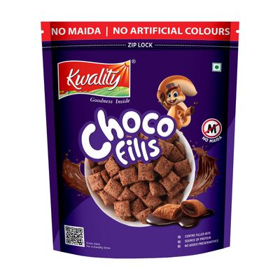 Kwality Choco Fills 250g | Chocolate Flavor, No Maida | Crunchy Bites Filled with Rich Chocolate | Healthy Food & Breakfast Cereal for Kids | High in Protein & Fiber