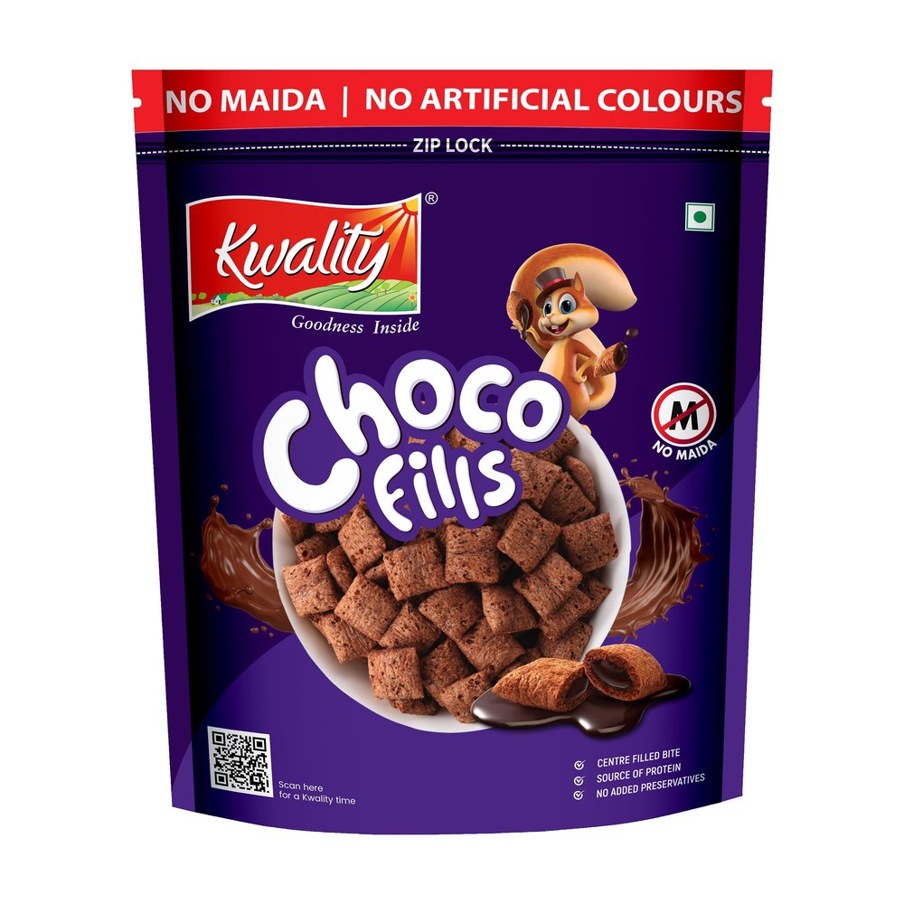 Kwality Choco Fills 250g | Chocolate Flavor, No Maida | Crunchy Bites Filled with Rich Chocolate | Healthy Food & Breakfast Cereal for Kids | High in Protein & Fiber