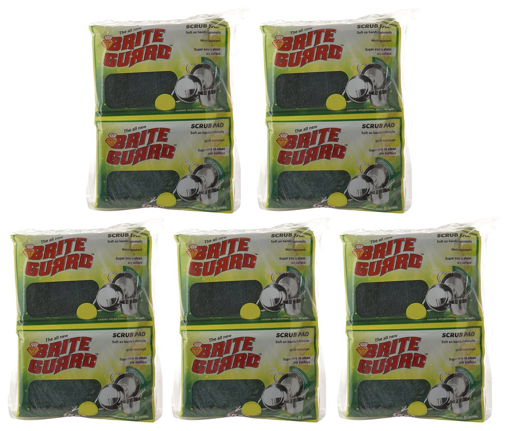 Brite Guard Polyester & Polyester Blend Scrub Pad 15x10 cms (Green, Pack of 5)