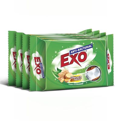 Exo Dishwash Bar, 480gm (120gm X (3 + 1 Bar Free) | Goodness Of Ginger | Remove Tough Grime, Kills Bacteria & Sanitizes The Utensils