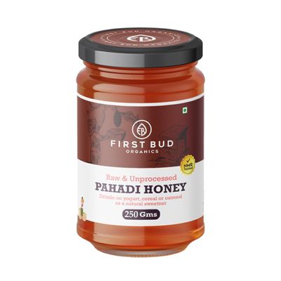 First Bud Organics - Pahadi Honey (250g) | Organic Raw Honey NMR Tested | Pure Natural Honey in Fresh Packaging | Wild Forest Raw Organic Honey Unprocessed