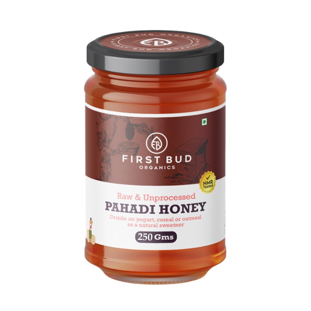 First Bud Organics - Pahadi Honey (250g) | Organic Raw Honey NMR Tested | Pure Natural Honey in Fresh Packaging | Wild Forest Raw Organic Honey Unprocessed