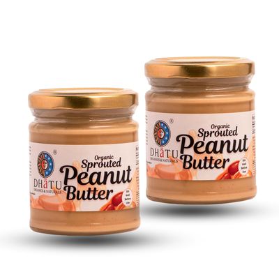 Dhatu Organics Sprouted Peanut Butter 175g (Pack of 2) | Gut Friendly | 100% Peanuts & Nothing Else! Stoneground | Unsweetened