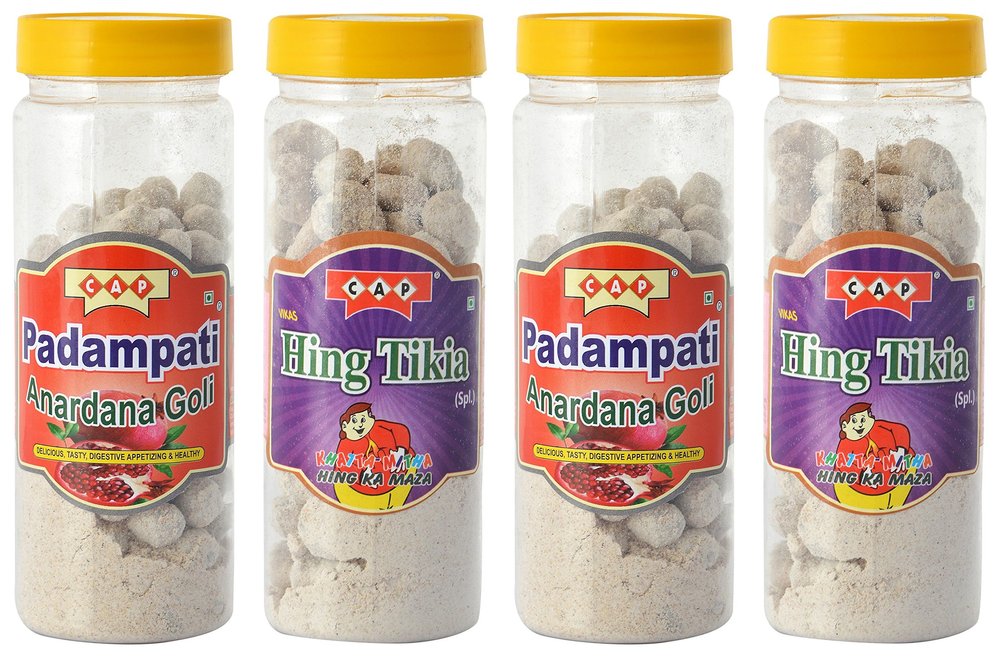 c a p Padampati Anardana Goli & Hing Tikia Peda Tasty Digestive Pachak Churan Healthy Combo - 760 Grams Total (Pack of 4)