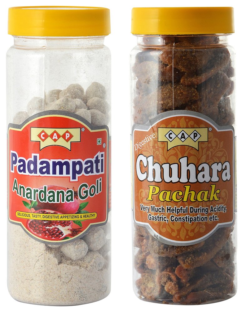 CAP Padampati gulkand anardana Goli & Chuhara Pachak Khatta Churan Tasty & Healthy - 380 GMS Total (Pack of 2)