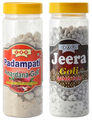 cap Padampati Anardana & Jeera Goli Combo Tasty Healthy Chatpati Khatti Mithi Pachak Churan - 190 Grams Each (Pack of 2)