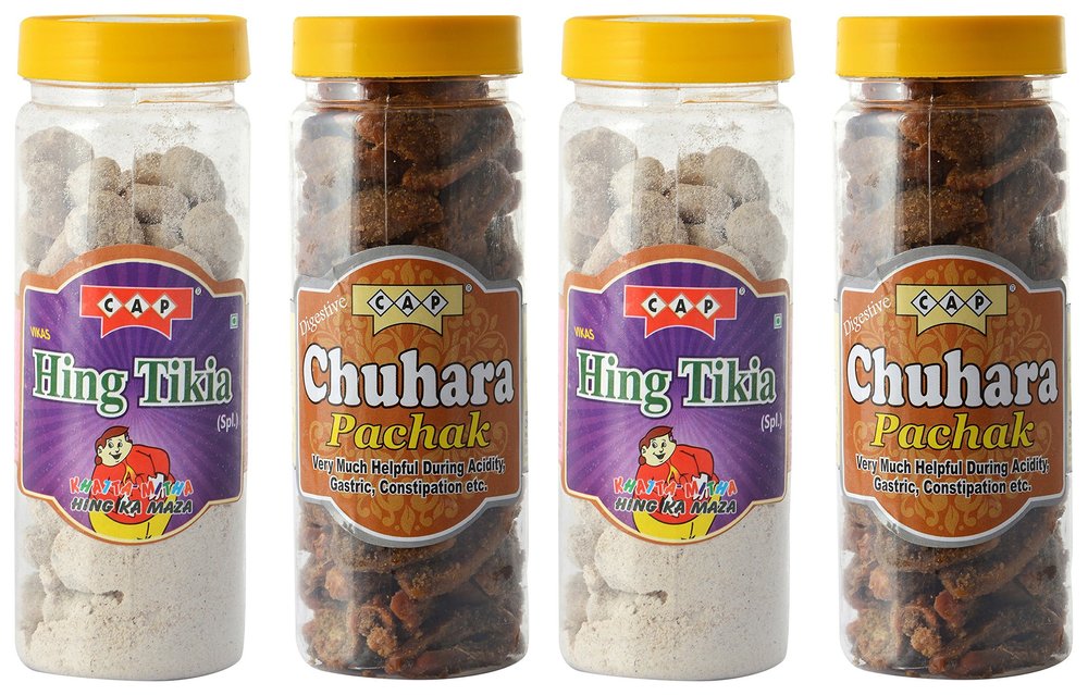 cap Hing Tikiya Peda & Chuhara Pachak khatta Khajoor Tasty Digestive Healthy Appetizing combo - 760 Gms Total (Pack of 4)