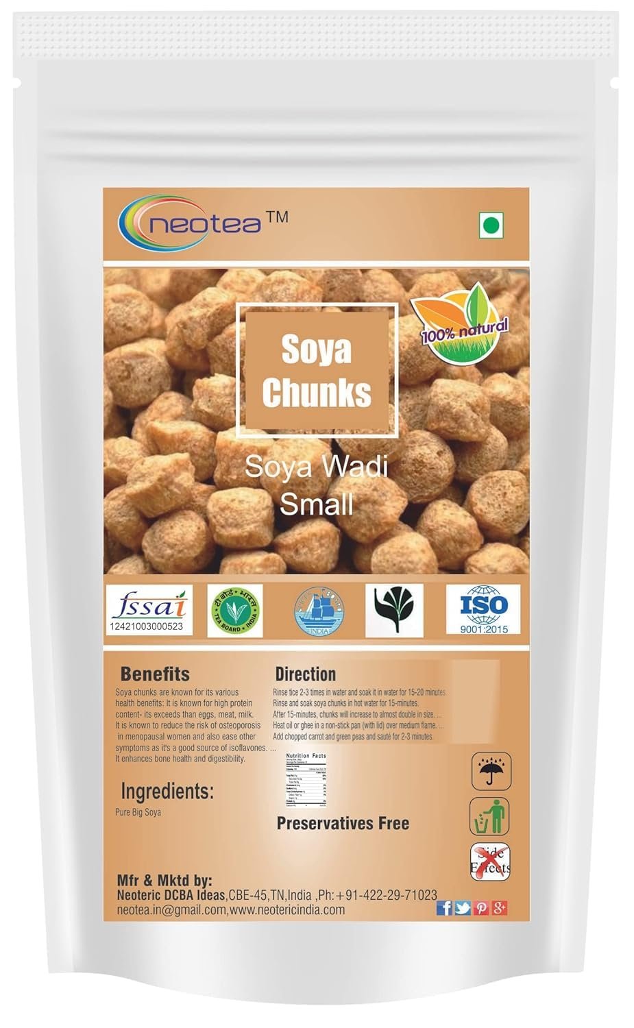 Neotea Soya Chunks Bhat Glycine Max (Small Soya Wadi), 250GM High-Protein, Plant-Based Meat Substitute for Healthy Cooking, Vegan and Vegetarian Protein Source