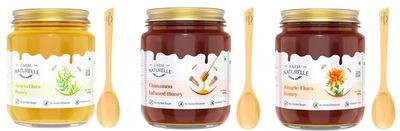 Farm Naturelle- Jungle Acacia/Forest Honey & Infused Cinnamon Honey Wild Forest (Jungle) Honey/100% Pure/Raw/Natural/Un-Processed/Un-Heated/Lab Tested/Glass Bottle (1kg X 3 Pack)