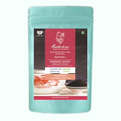Radhikas Fine Teas and Whatnots INVIGORATING Lanka Apple Cinnamon Black Tea Vacuum Pack, 50 gm - Makes 25 Cups of Tea