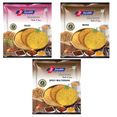 Joyable Diet Khakhra 3 Flavor Combo (Ragi/Nachni, Mung, Spicy Multigrain) | Healthy Traditional Gujarati Snacks | Ready To Use - Pack Of 6, 200 Gms Each