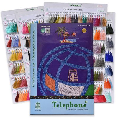 Embroiderymaterial Embroidery Thread Fabric Colour Telephone Art Silk Neelam Thread Shade Card for Fabric Dye- 600 Different Shades Fast Color, 9 Gram, Multicolor