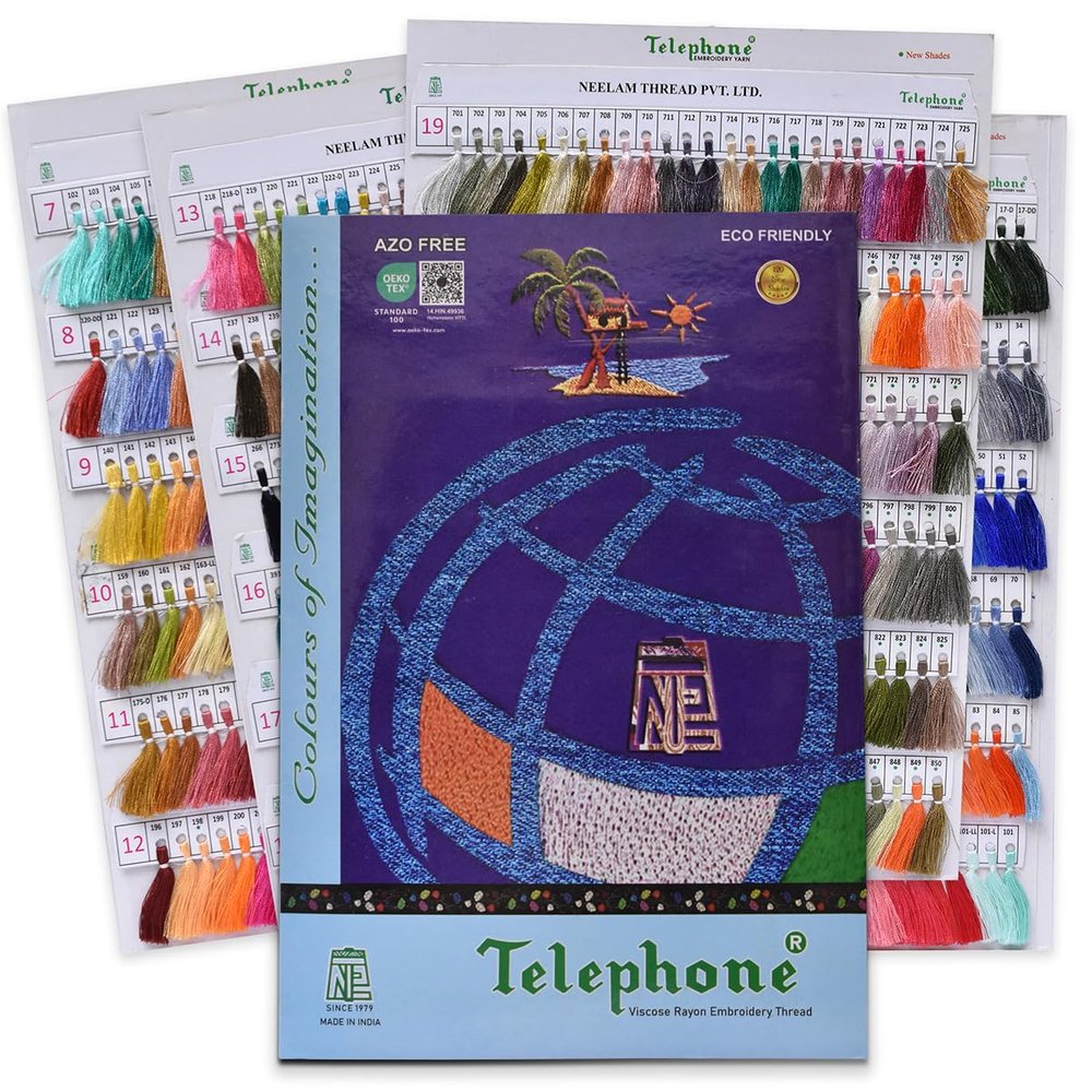 Embroiderymaterial Embroidery Thread Fabric Colour Telephone Art Silk Neelam Thread Shade Card for Fabric Dye- 600 Different Shades Fast Color, 9 Gram, Multicolor