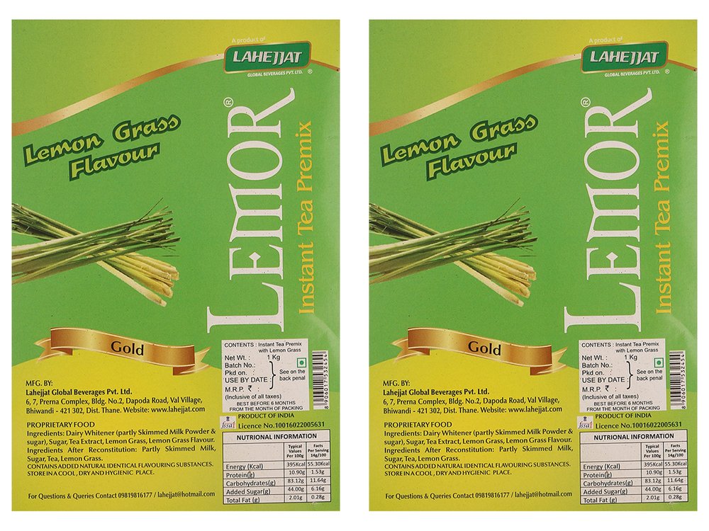 Lemor Gold Lemongrass Flavour Instant Tea Premix 1 kg x 2 | Premix Tea for Vending Machine |Ready to drink tea