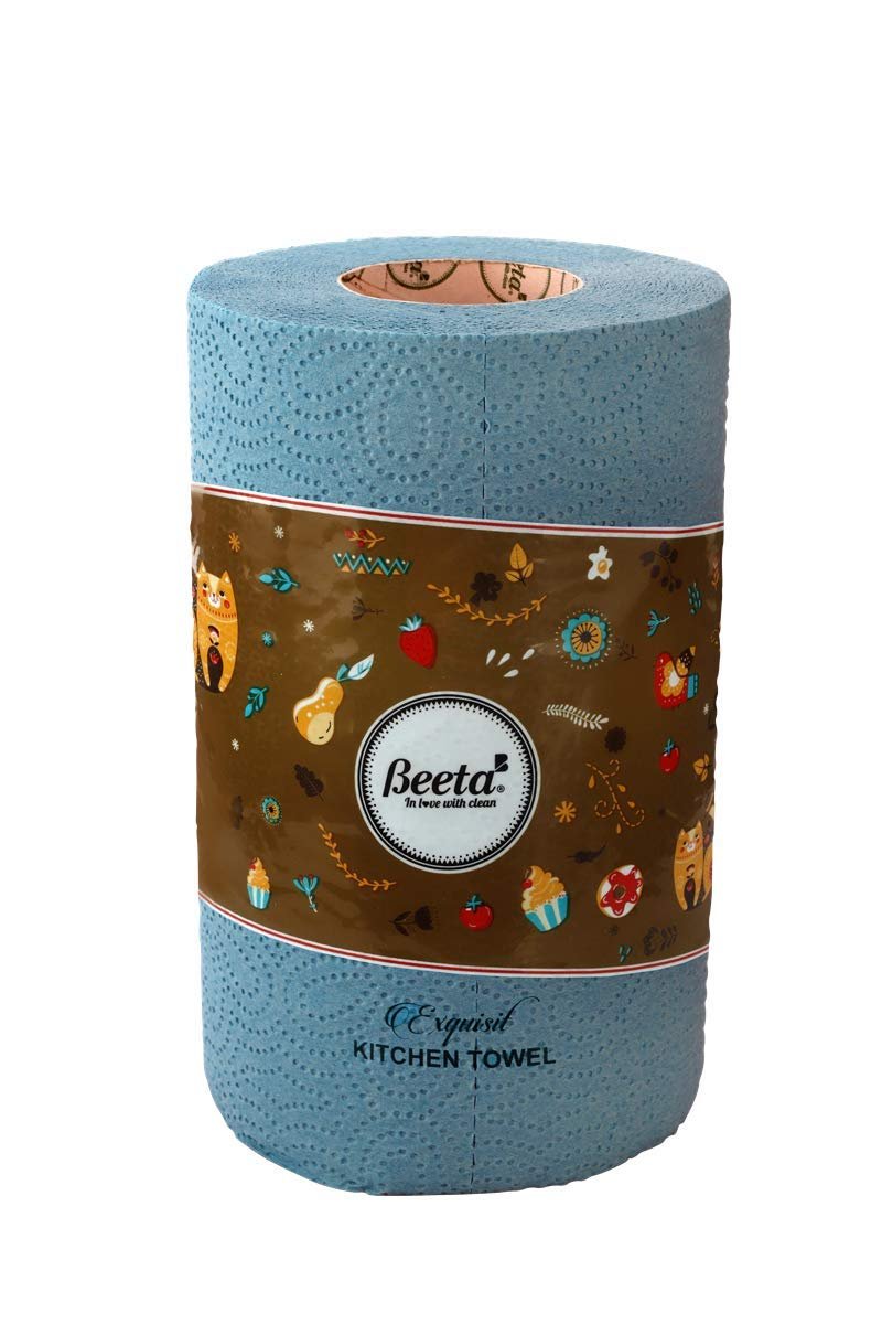 Beeta Kitchen Towel Paper Roll/Coloured Kitchen Tissue Towel Roll (Pack of 3)- 106 Pulls x 3 Ply (Assorted or Identical Col.) 100% Natural Cellulose Fiber