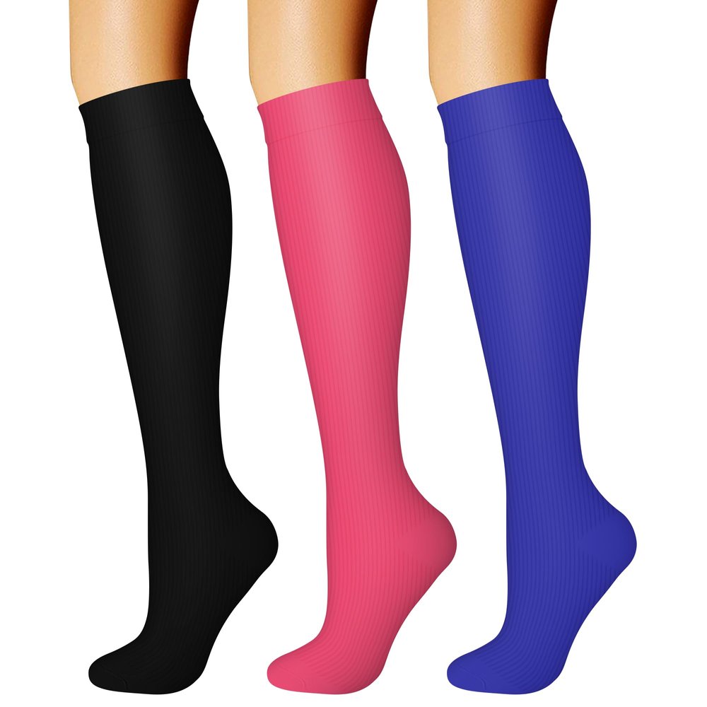 CHARMKING Compression Socks for Women & Men Circulation (3 Pairs) 15-20 mmHg is Best Athletic for Running, Flight Travel, Support, Cycling, Pregnant - Boost Performance, Durability (L/XL,Multi 06)