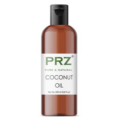 PRZ Coconut Extra Virgin Cold Pressed Carrier Oil - Pure Natural & Therapeutic Grade Oil for Aromatherapy Body Massage, Skin Care & Hair Care, 200 ml
