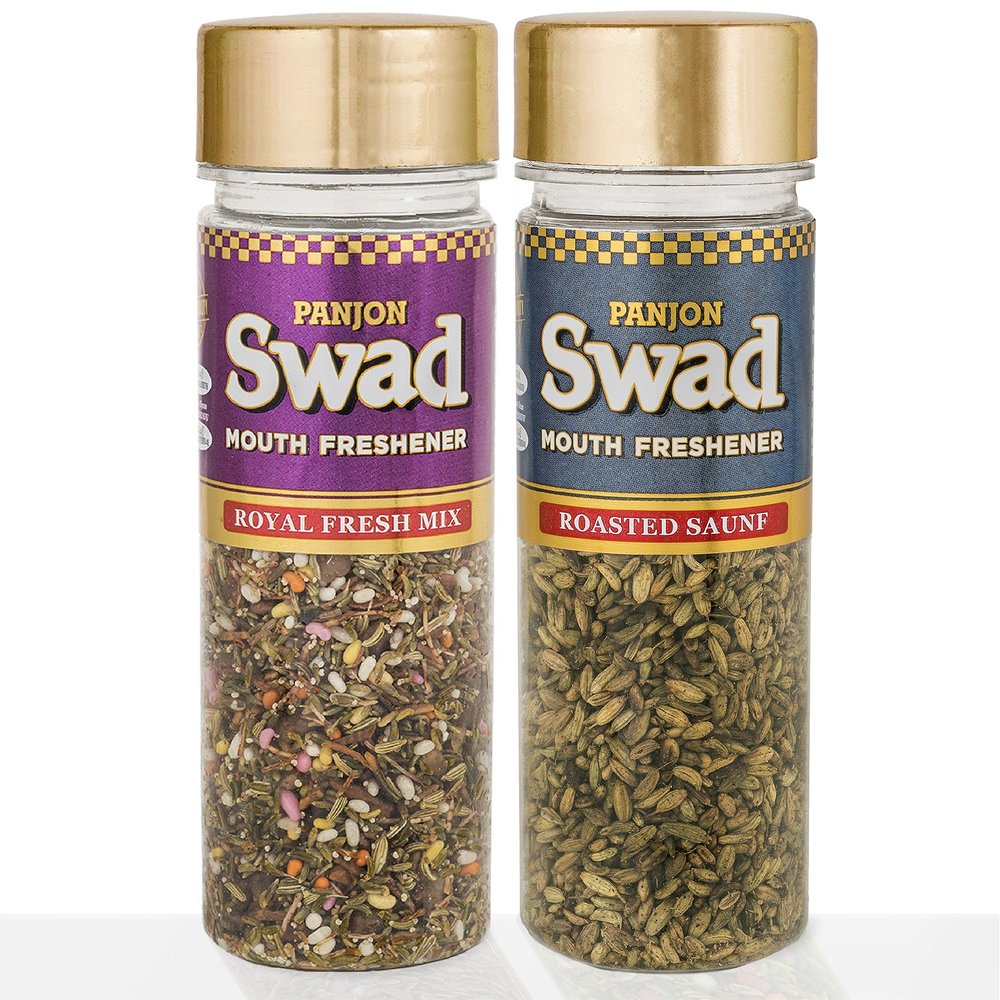 Panjon Swad Roasted Saunf & Royal Fresh Mix Mukhwas (100% Natural Mouth Freshener) 2 Bottles, 180g