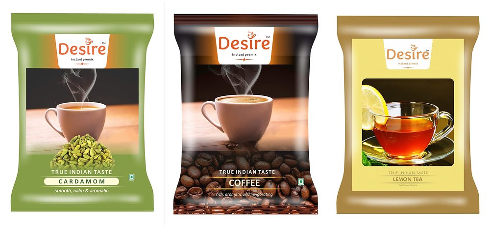 Desire Premium Coffee, Cardamom, and Lemon Tea Instant premix Powder, for Both Manual and Vending Machines, Refreshing - Pack of 3(3kg/Each 1 kg)