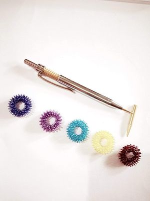 AHCS Acupressure Probe Metal Hand Energy Roller Pen Jimmy With Magnetic And Sujok Rings(Set Of 5)