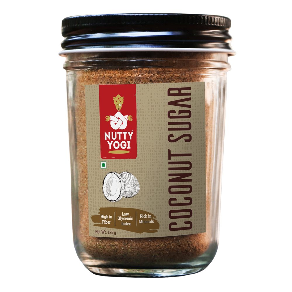 Nutty Yogi Coconut Sugar | Pure & Organic Coconut Sugar | Certified Organic & Healthy Alternative to Sugar | Freshly Made Good for Sugar Control, Low GI, Vegan | Gluten & Preservatives Free - 125gm