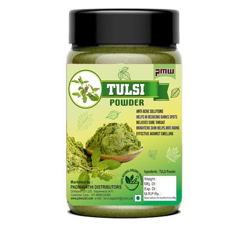 Pmw - Tulsi Powder - Jar Pack - Holy Basil Powder - Tulsi leaves - Tulsi Patta - Powder - 300 Grams