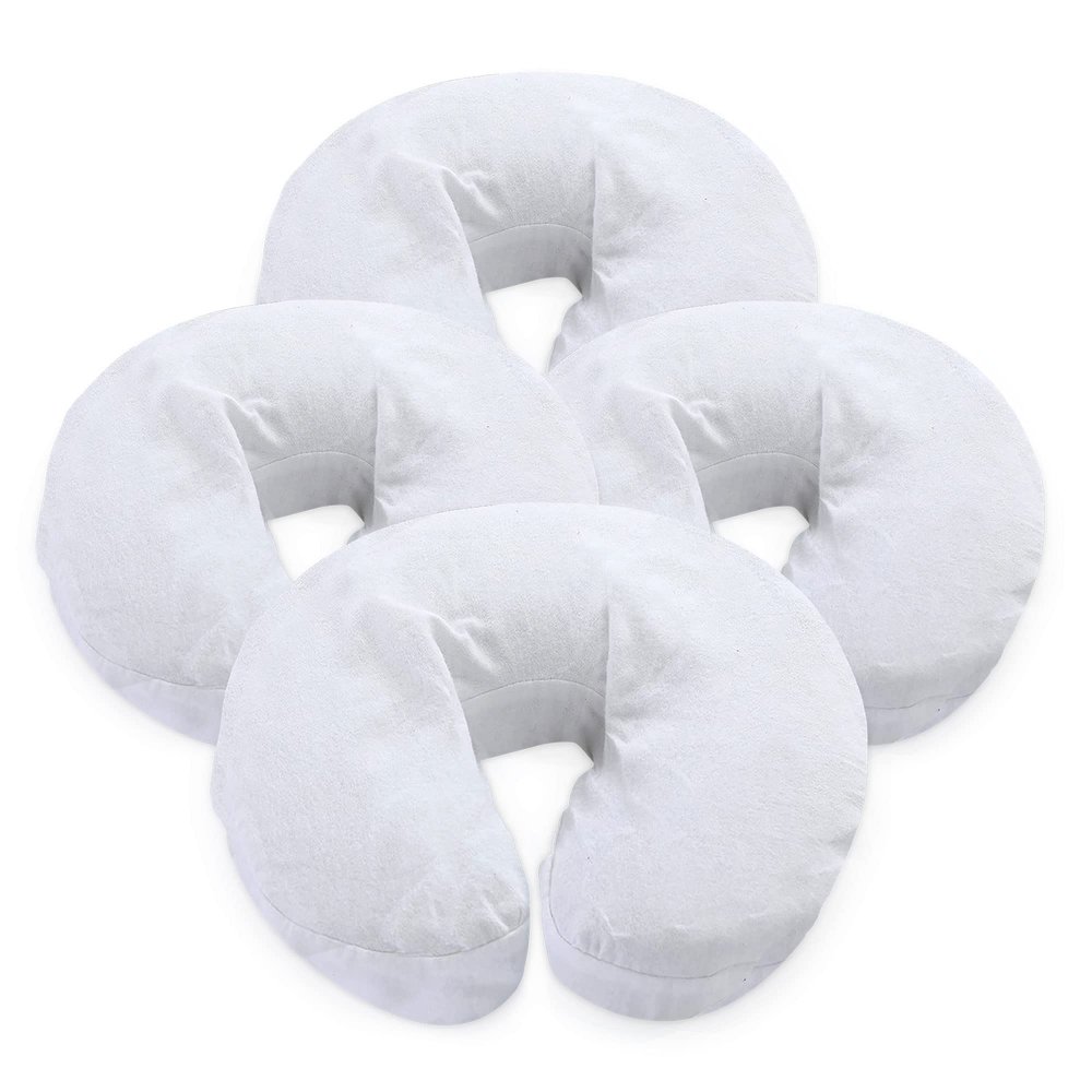 4, White: London Linens Pack Of 4, Premium Extra Thick Flannel Massage Table Face Rest Cover Cozies, Includes 4Pcs (White)