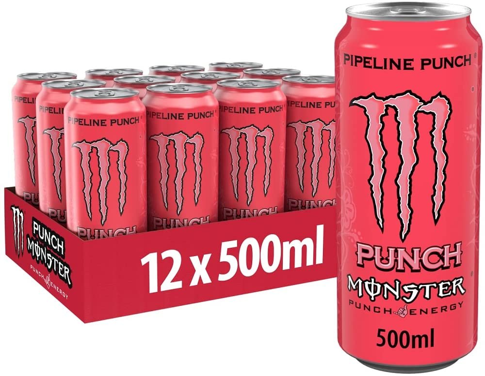 Monster Pipeline Punch Carbonated Energy Drink With A Refreshing Punch Flavor, Orange And Guava 500ml (Pack Of 12)