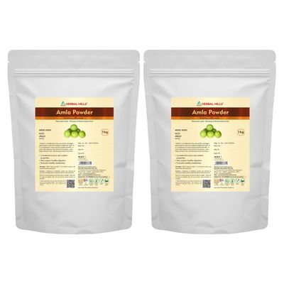 Herbal Hills Amla Powder, (1 Kg Pack) | Supports Skin Glow, Hair Strength & Immunity Boost | Amla Churna For Natural Beauty & Wellness with Indian Gooseberry Fruit Pack of 2