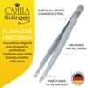 Camila Solingen CS26 4" Professional Surgical Grade Stainless Steel Precision Tip Eyebrow Tweezers for Facial Hair Shaping & Removal. Beauty Tool for Men/Women. Made in Solingen Germany (Straight) view 2