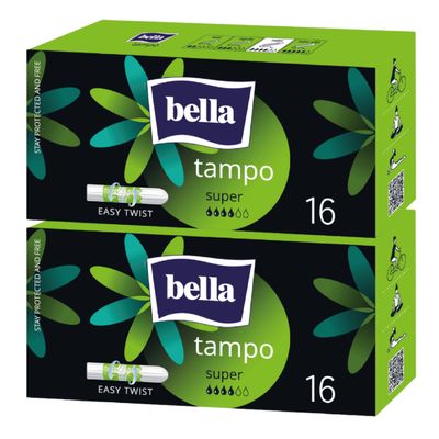 Bella Tampon Super Easy Twist for Women | High Absorbtion | For Heavy Flow | Soft & Safe Protection | Pack of 2 | 16 Pcs Each