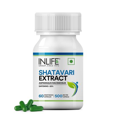 INLIFE Shatavari Capsule for Women 500mg | Saponins > 20% | Herbal Supplement - 60 Vegetarian Capsules (Pack of 1)