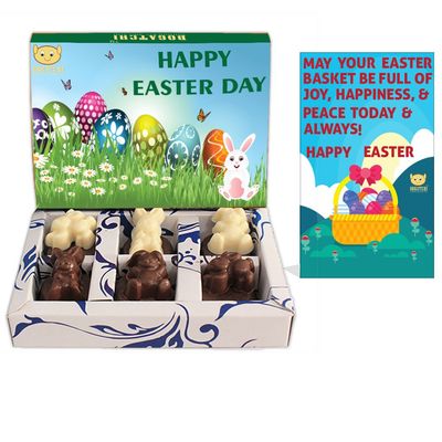 BOGATCHI Chocolate Bunnies , Easter Chocolate Bunnies, Chocolate Bunnies for Easter , 6 Pieces + Free - Happy Easter Greeting Card