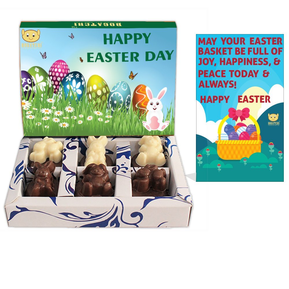 BOGATCHI Chocolate Bunnies , Easter Chocolate Bunnies, Chocolate Bunnies for Easter , 6 Pieces + Free - Happy Easter Greeting Card