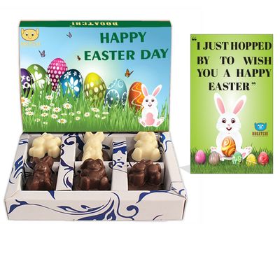 BOGATCHI Chocolate Bunnies , Easter Chocolate Bunnies, Dark and White Chocolate Bunnies for Easter Celebrations, 6 Pieces + Free - Happy Easter Greeting Card
