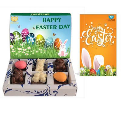 BOGATCHI Chocolate Eggs and Bunnies, Easter Eggs and Bunnies, Chocolate Eggs and Bunnies for Easter Celebrations, 6 Pieces + Free - Easter Greeting Card