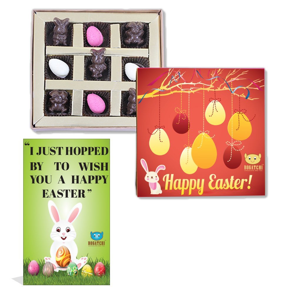 BOGATCHI Chocolate Eggs and Bunnies, Easter Eggs and Bunnies, Eggs and Bunnies for Easter Celebrations, 9 Pieces + Free - Easter Greeting Card