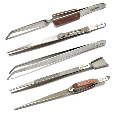 ATAR 5Pcs Holder Pick-up Tool Tweezers Diamond Gems Tweezers Curv, Slide Lock, Fiber Grip Cross Lock Curv, Tweezer with Scoop and Fiber Grip Cross Lock Straight Twezzer