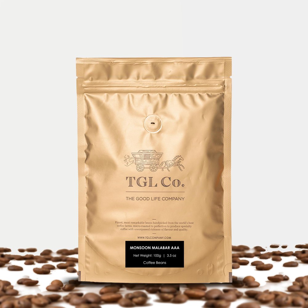 TGL Co. Monsoon Malabar Medium Roast Ground Coffee Beans 100g | Arabica & Robusta Blend | Medium Roast | Washed & Natural